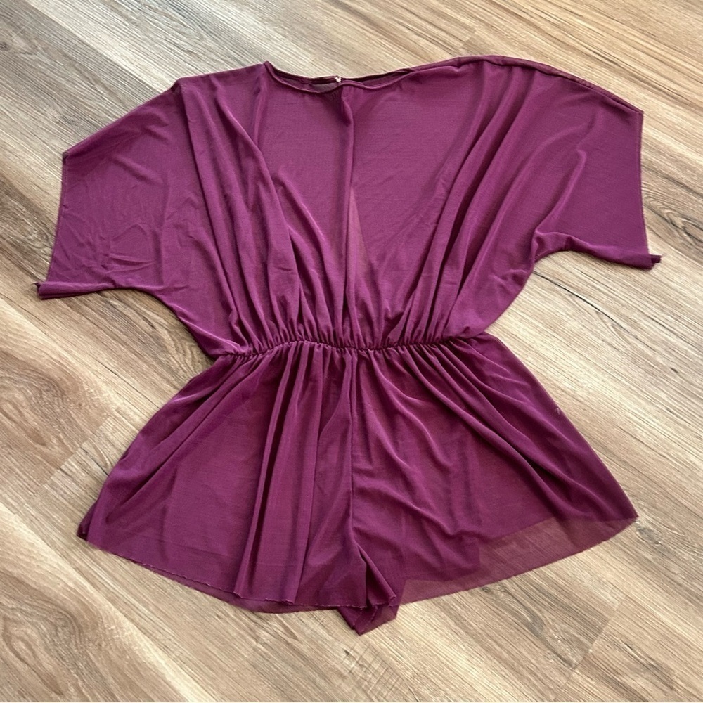 Plum Full Sheer Shorts Romper One Piece Fit Wen S-M
